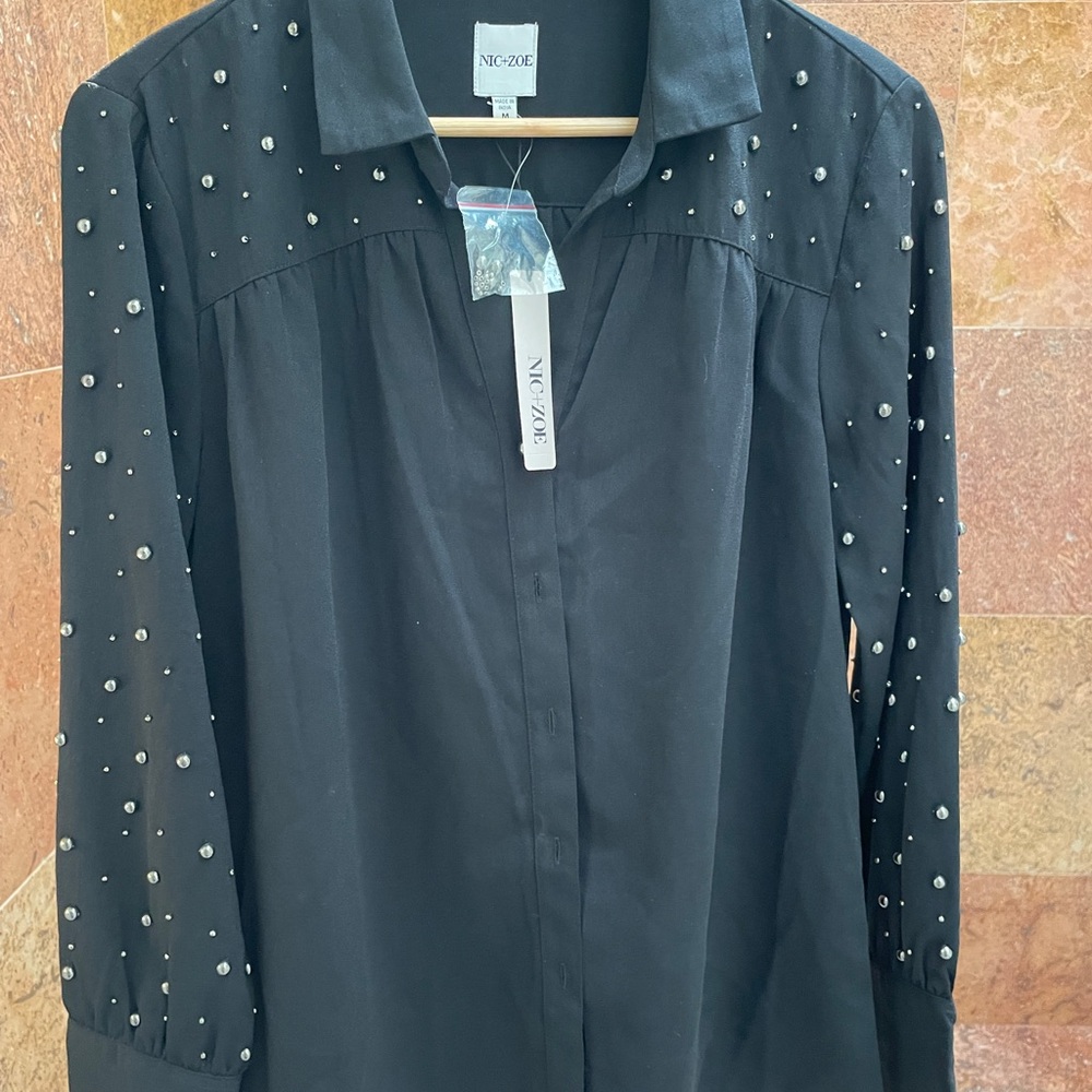 NIC+ZOE Black Beaded Women's Top
